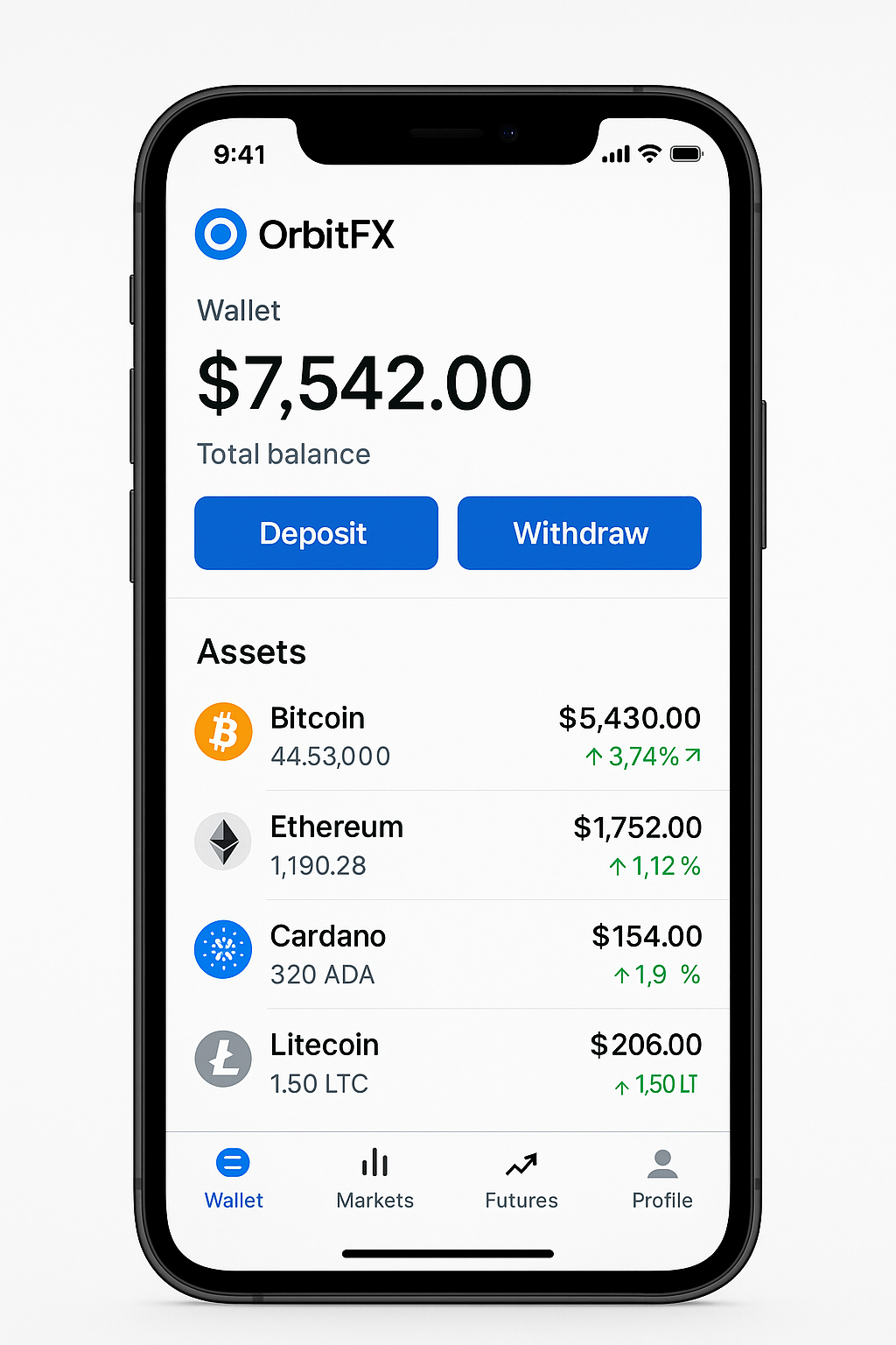 OrbitFX mobile wallet preview